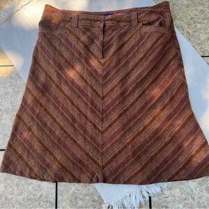 Encore Jeans Brown Chevron A-Line Skirt. Linen/Cotton Blend